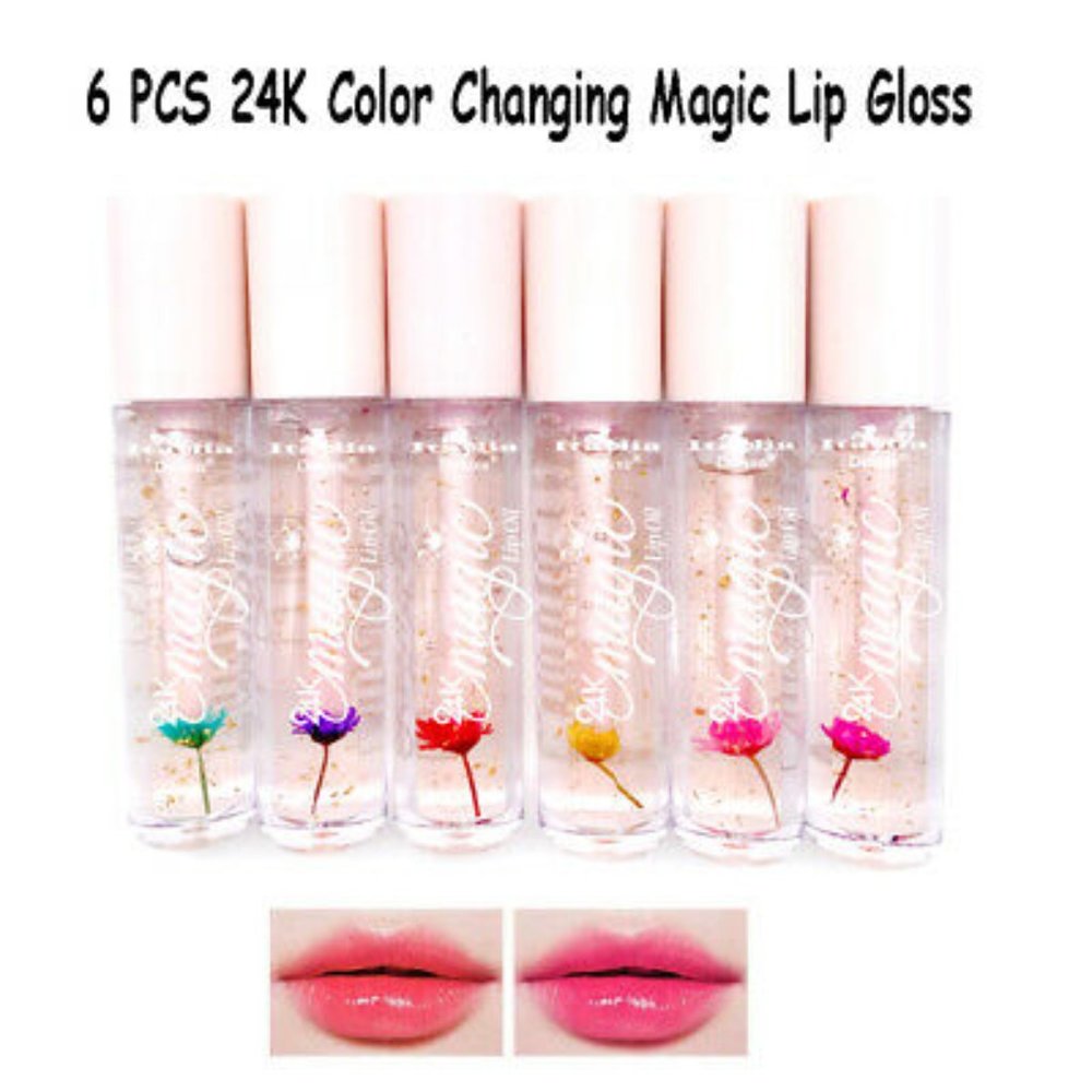 Italia Deluxe 6 PCS Flower Magic Lip Oil with Gold 24K Flakes